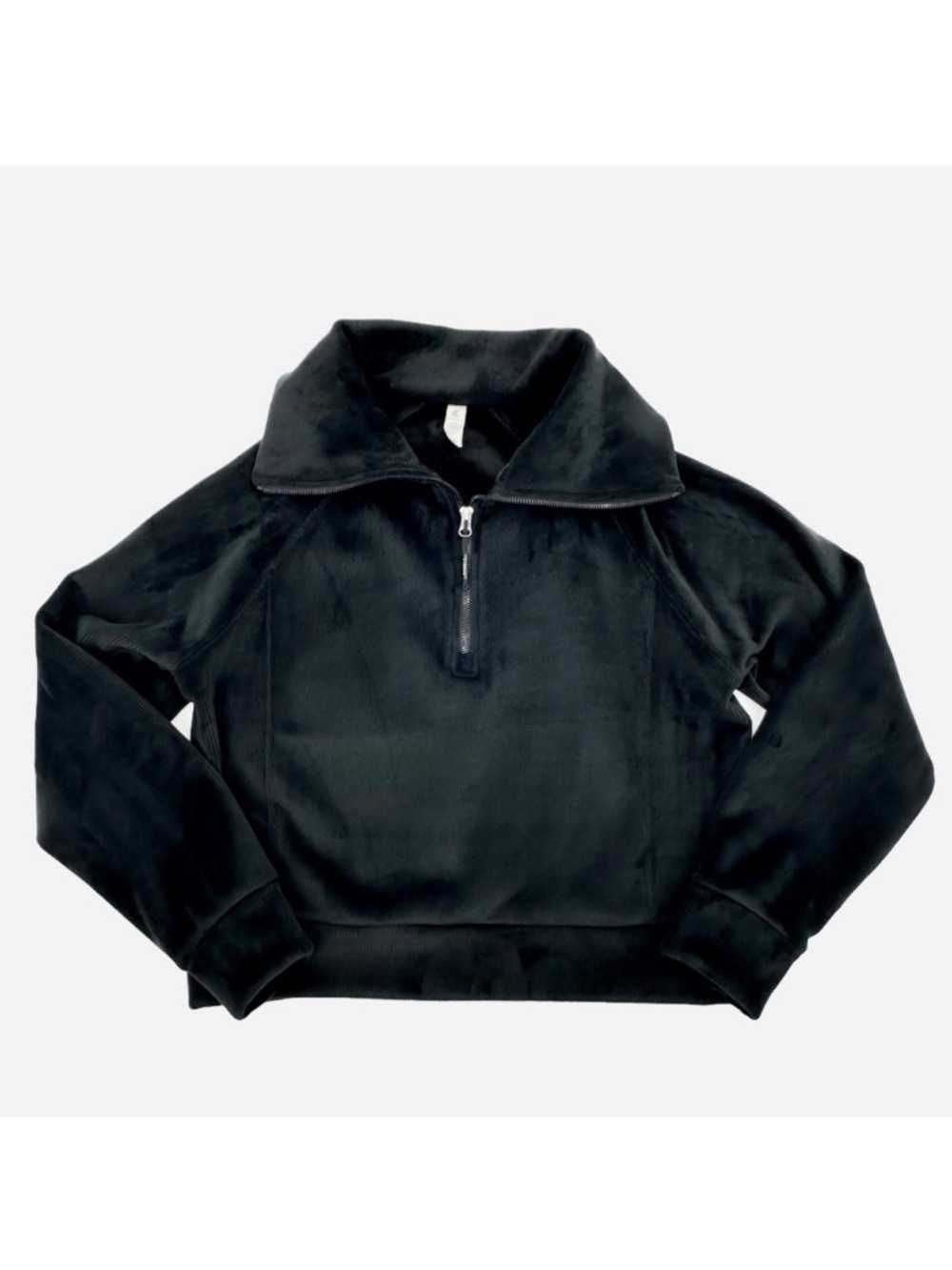 Kyodan Black Ribbed Velour Quarter Zip Cropped Pullover P/S - Picture 3 of 10